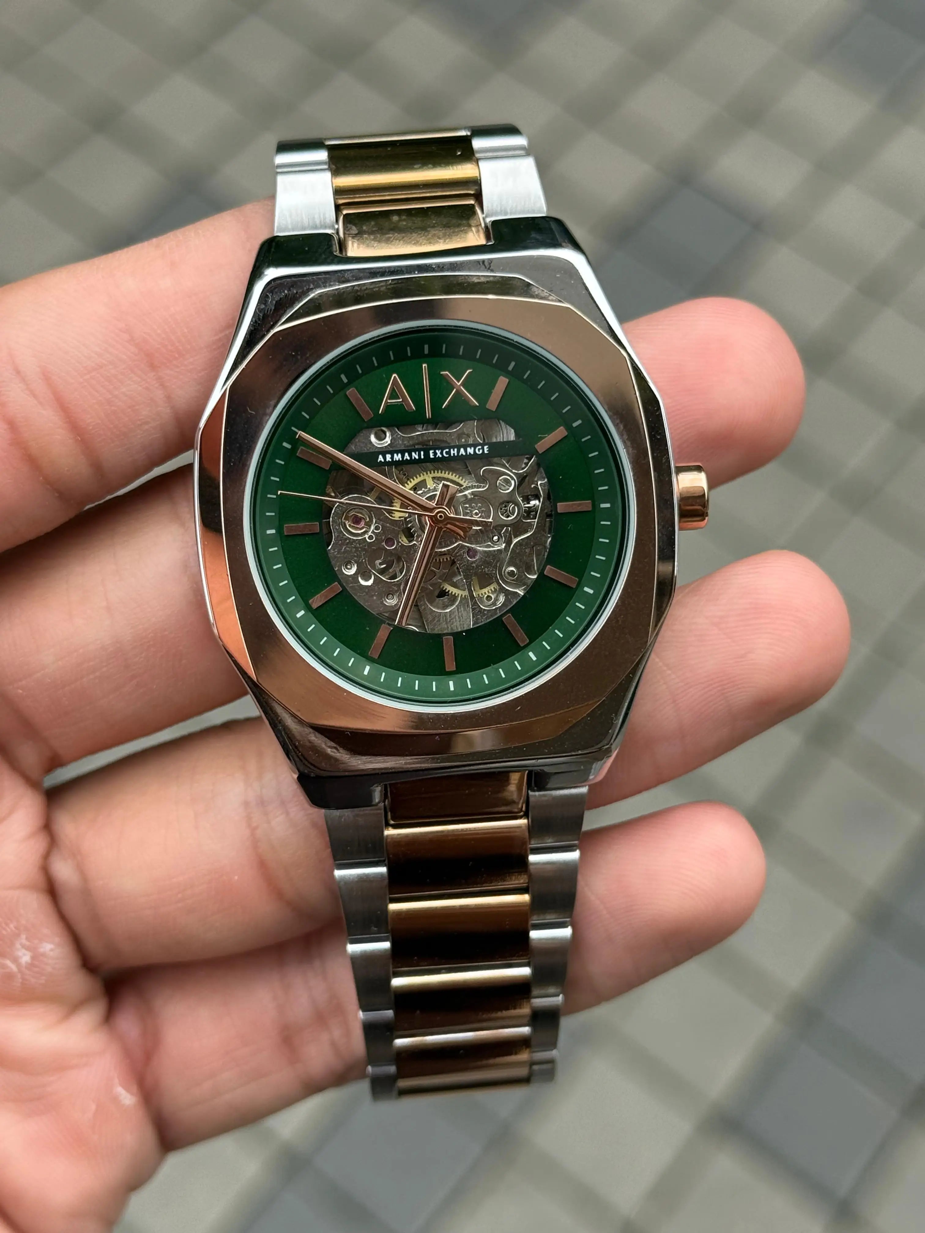 Arman i Exchange Skeleton Square Open Machine Rose Two Tone Green Dial Main image