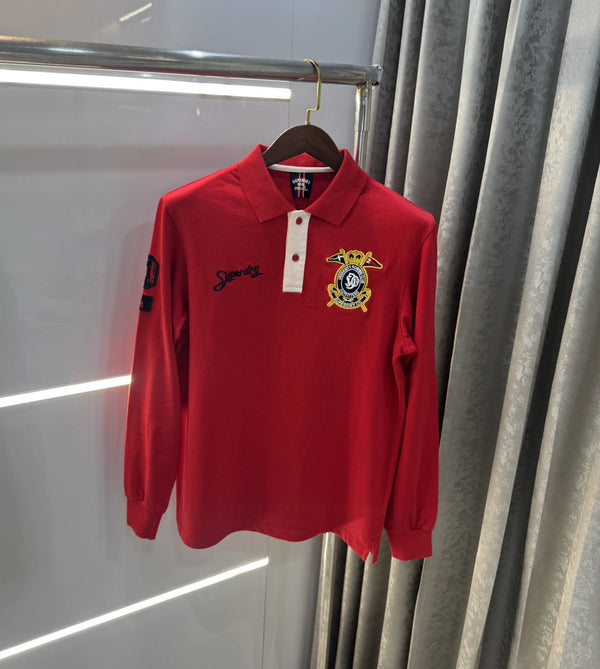 Superdr y Red Logo Work Premium Full Sleeve Polo T-Shirt