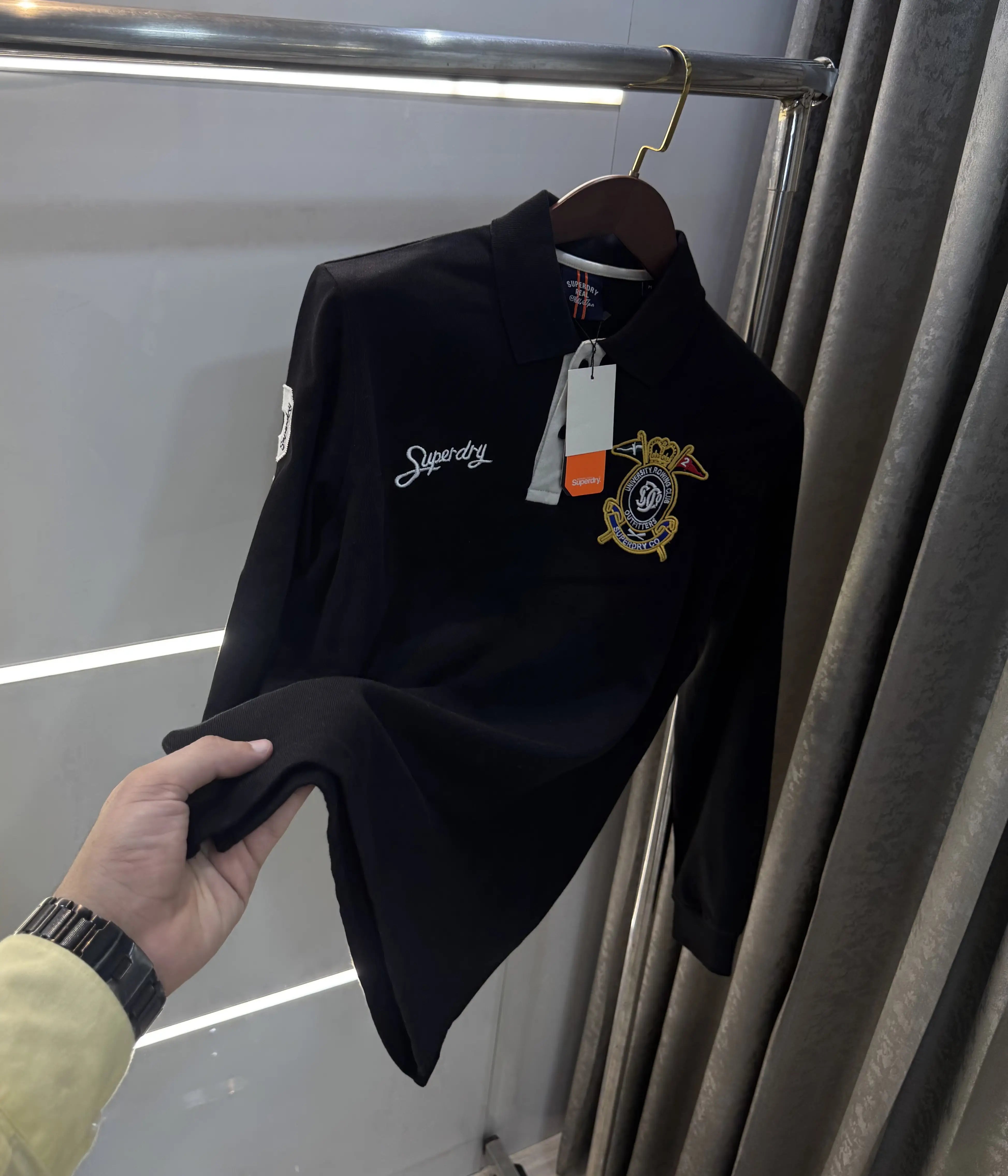Superdr y Black Logo Work Premium Full Sleeve Polo T-Shirt Main image