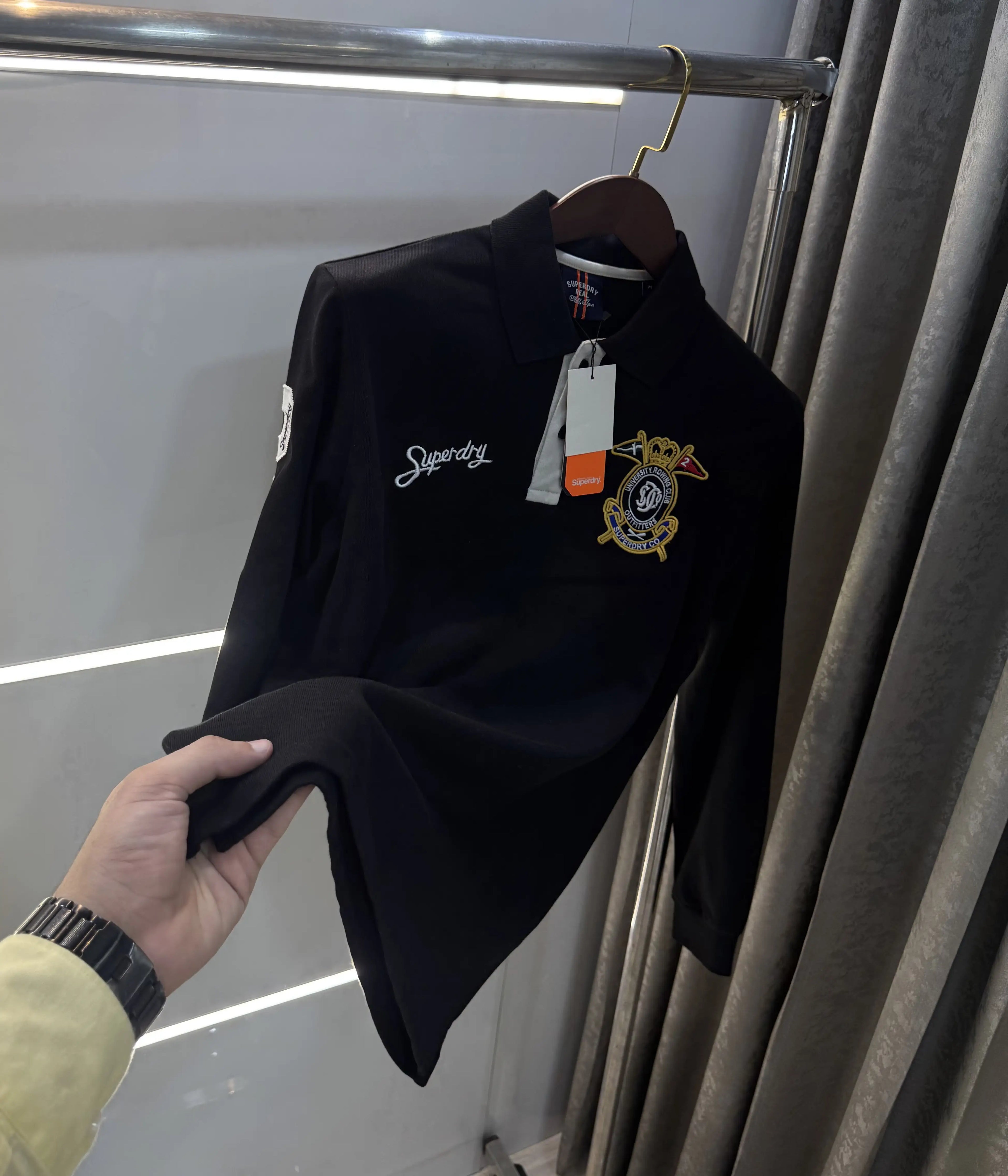 Superdr y Black Logo Work Premium Full Sleeve Polo T-Shirt