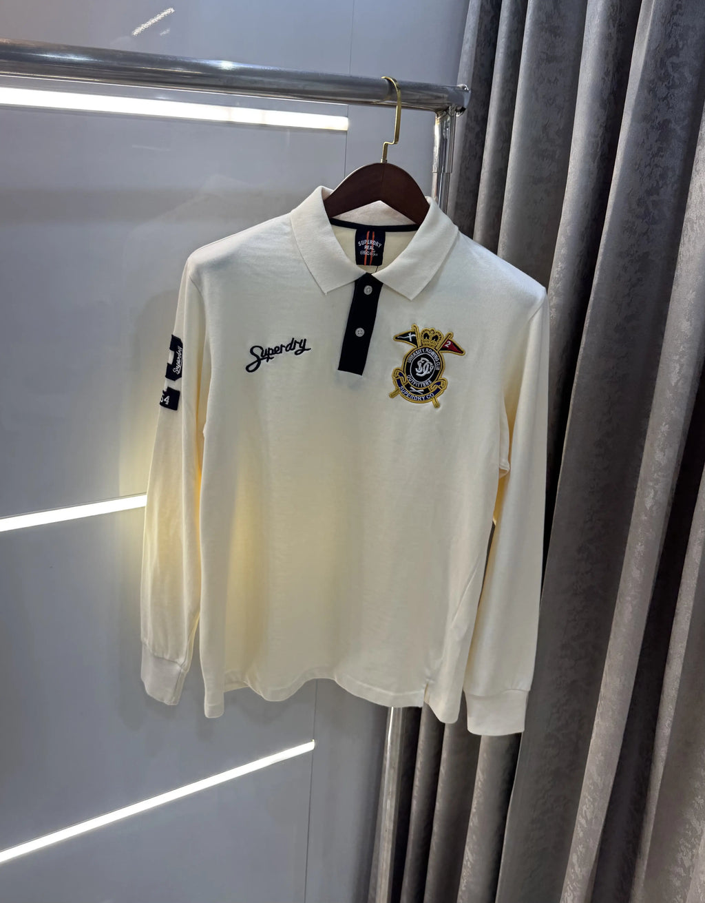 Superdr y Cream Logo Work Premium Full Sleeve Polo T-Shirt