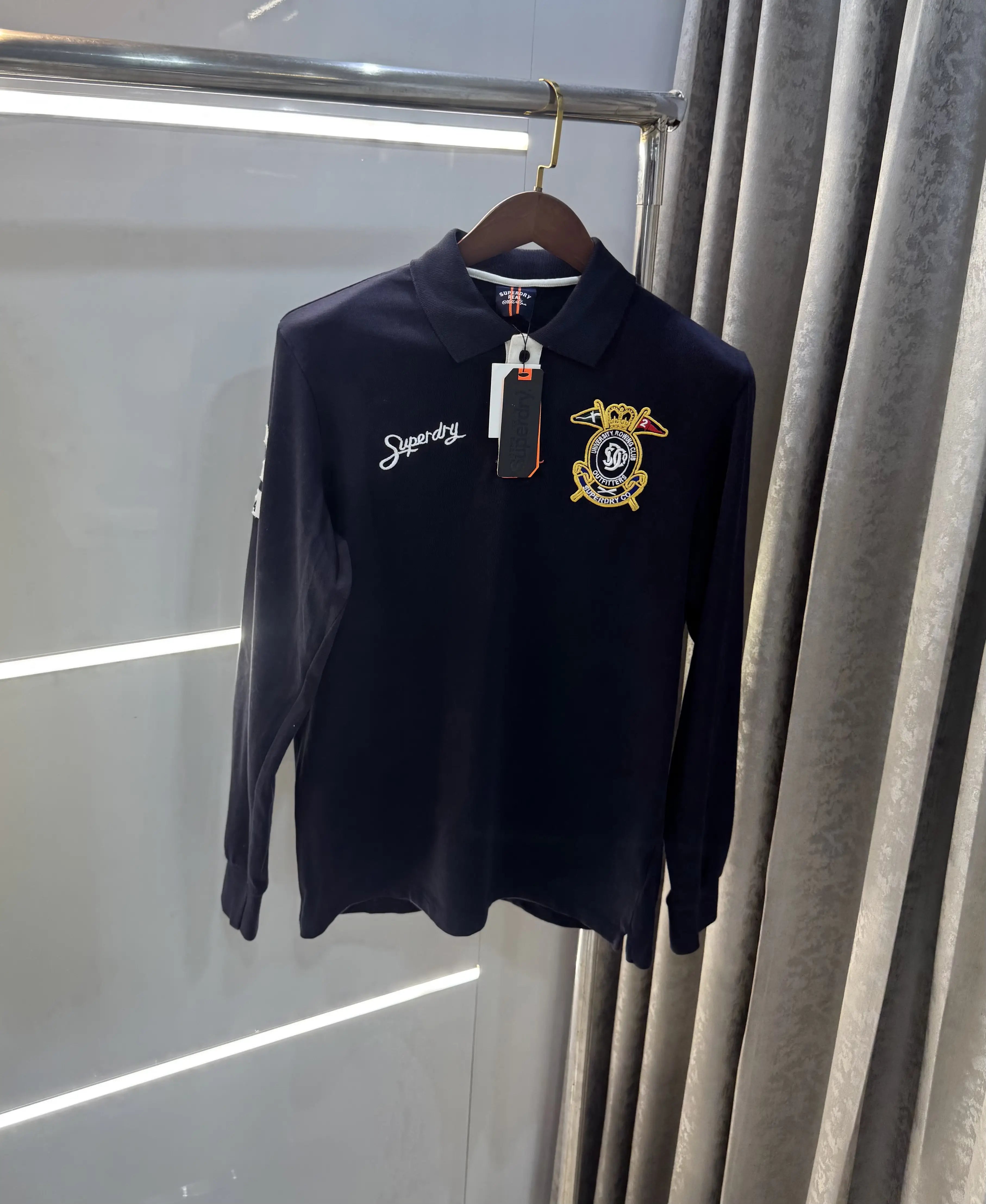 Superdr y Navy Blue Logo Work Premium Full Sleeve Polo T-Shirt