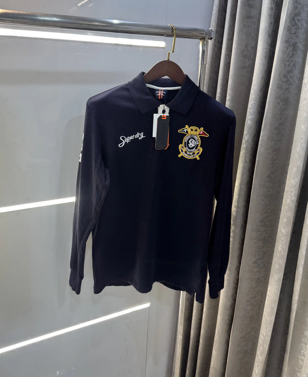 Superdr y Navy Blue Logo Work Premium Full Sleeve Polo T-Shirt