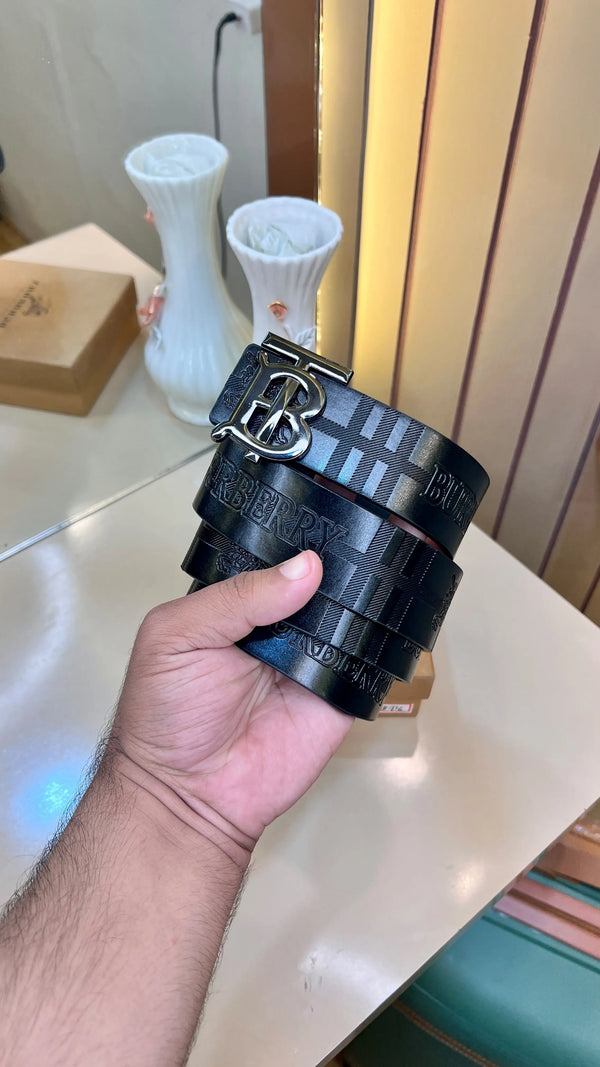 BB BURBERRY PREMIUM QUALITY IMP EMBOSSED LEATHER BELTS WITH OG BOX BB-610