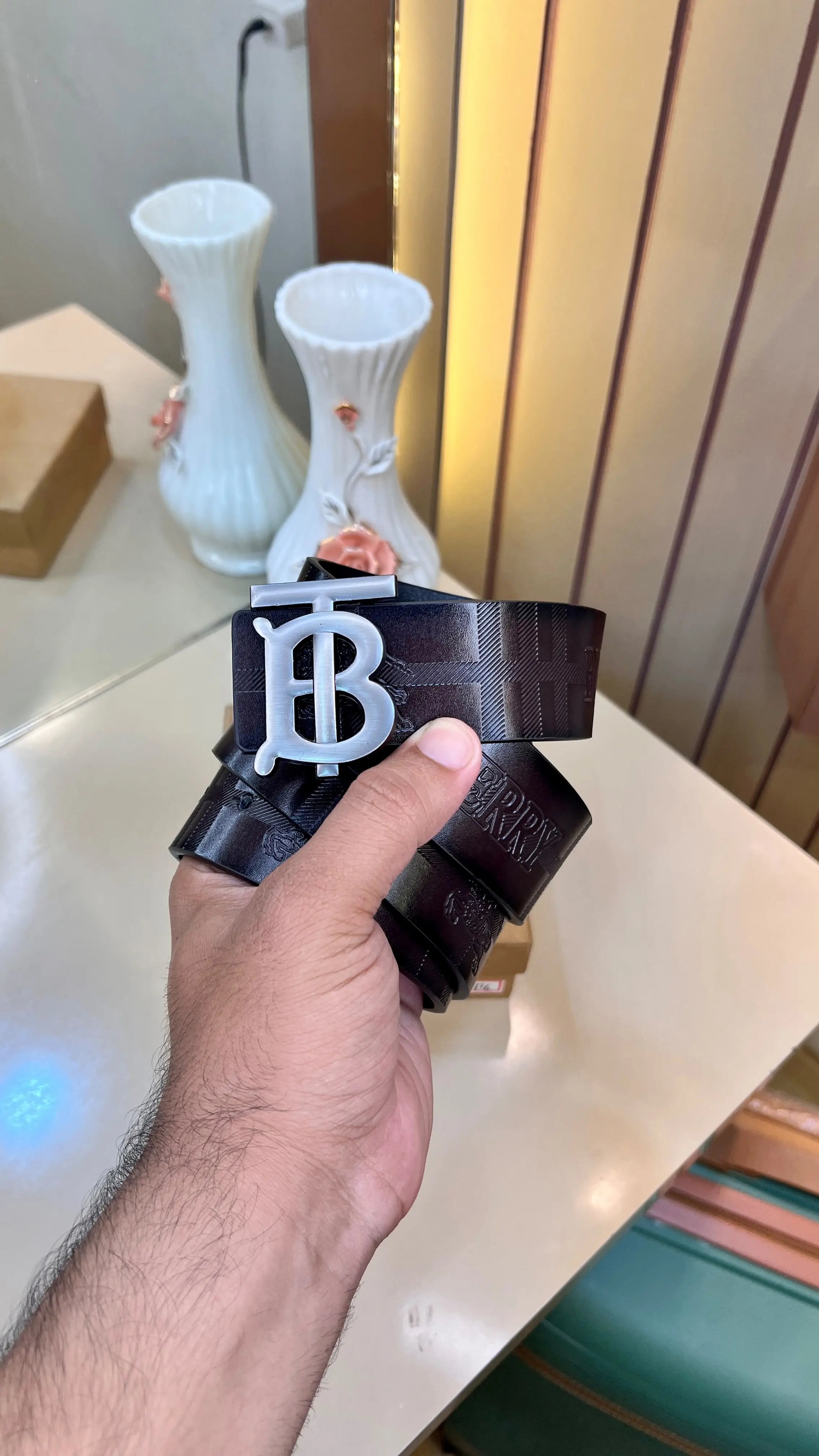 BB BURBERRY PREMIUM QUALITY IMP EMBOSSED LEATHER BELTS WITH OG BOX BB-717