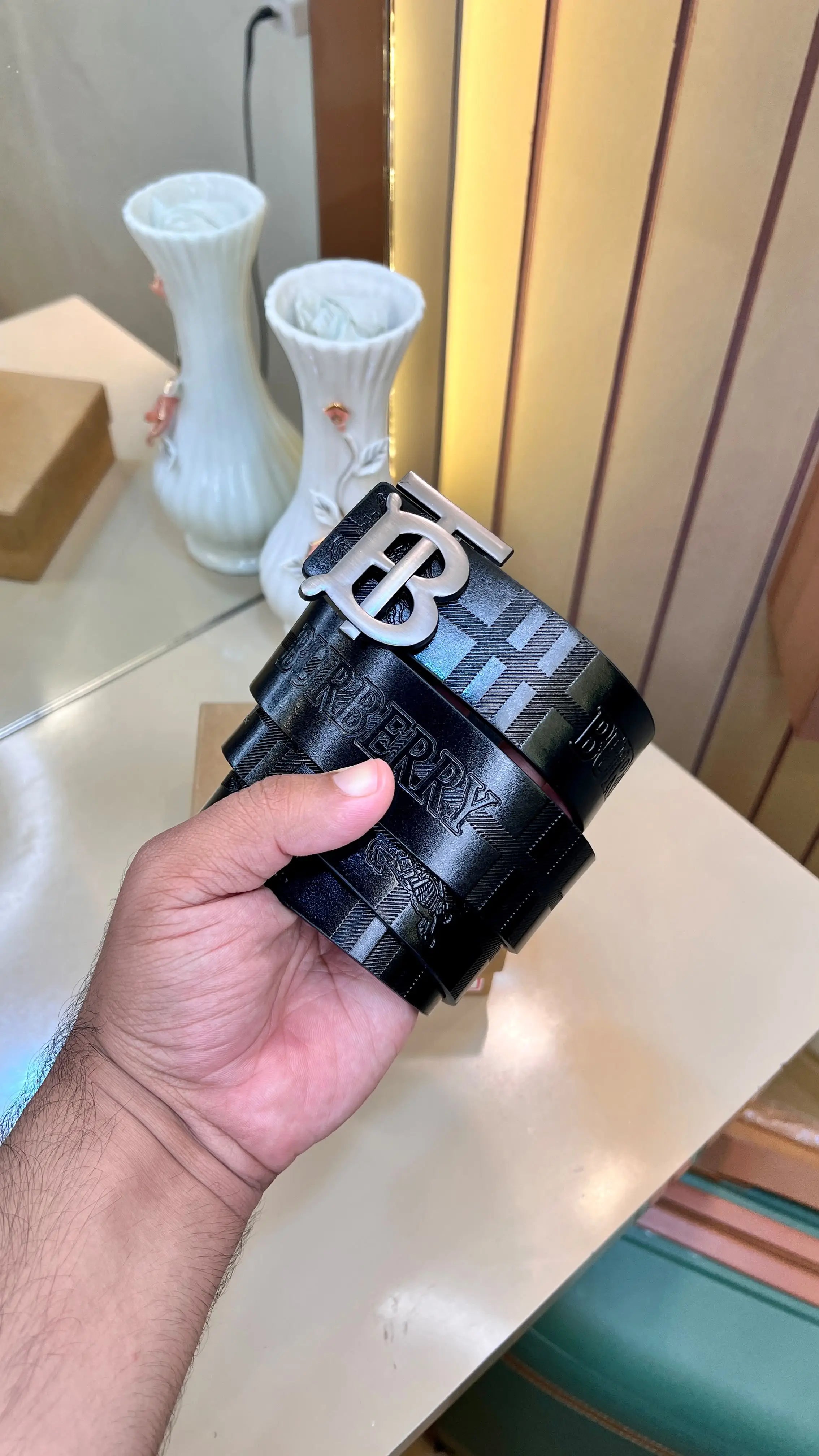 BB BURBERRY PREMIUM QUALITY IMP EMBOSSED LEATHER BELTS WITH OG BOX BB-609 Main image