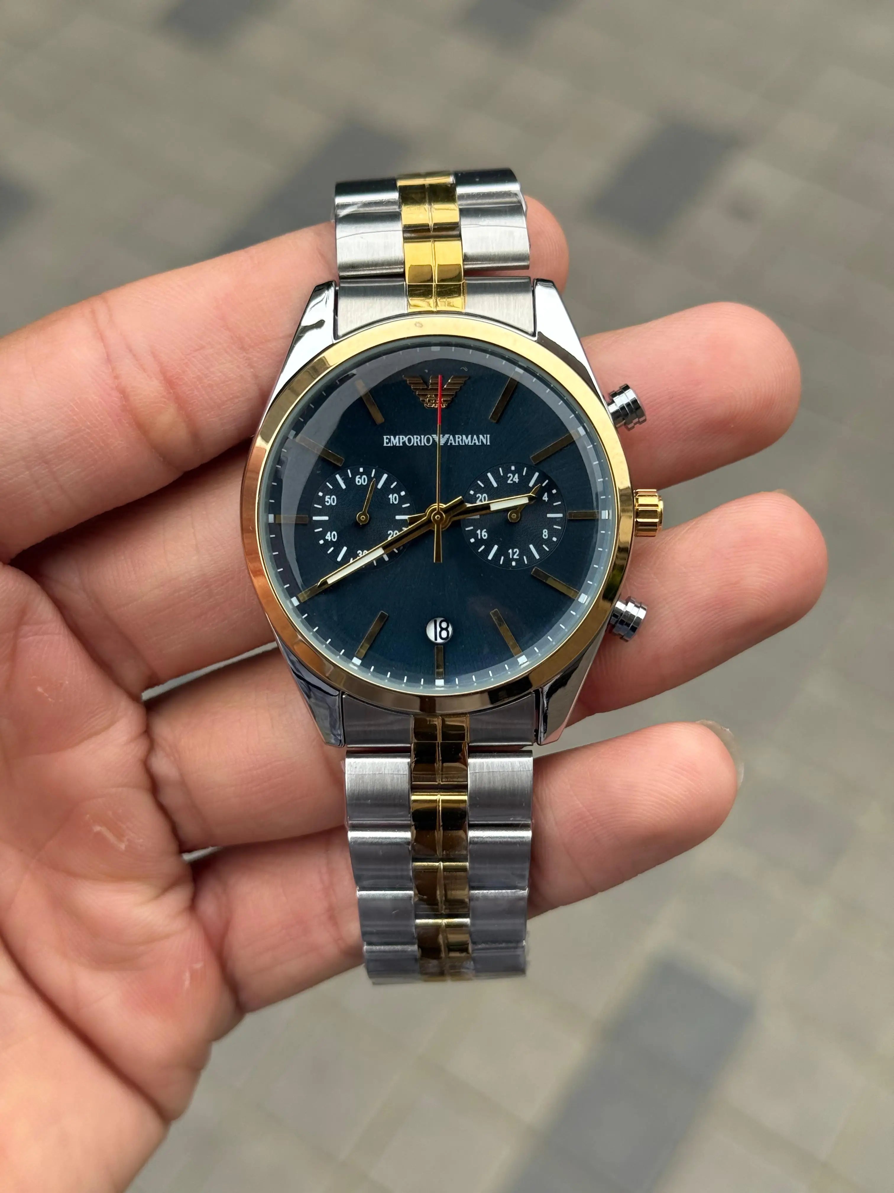Emporio Arman_i Chronograph Two Tone Blue Dial