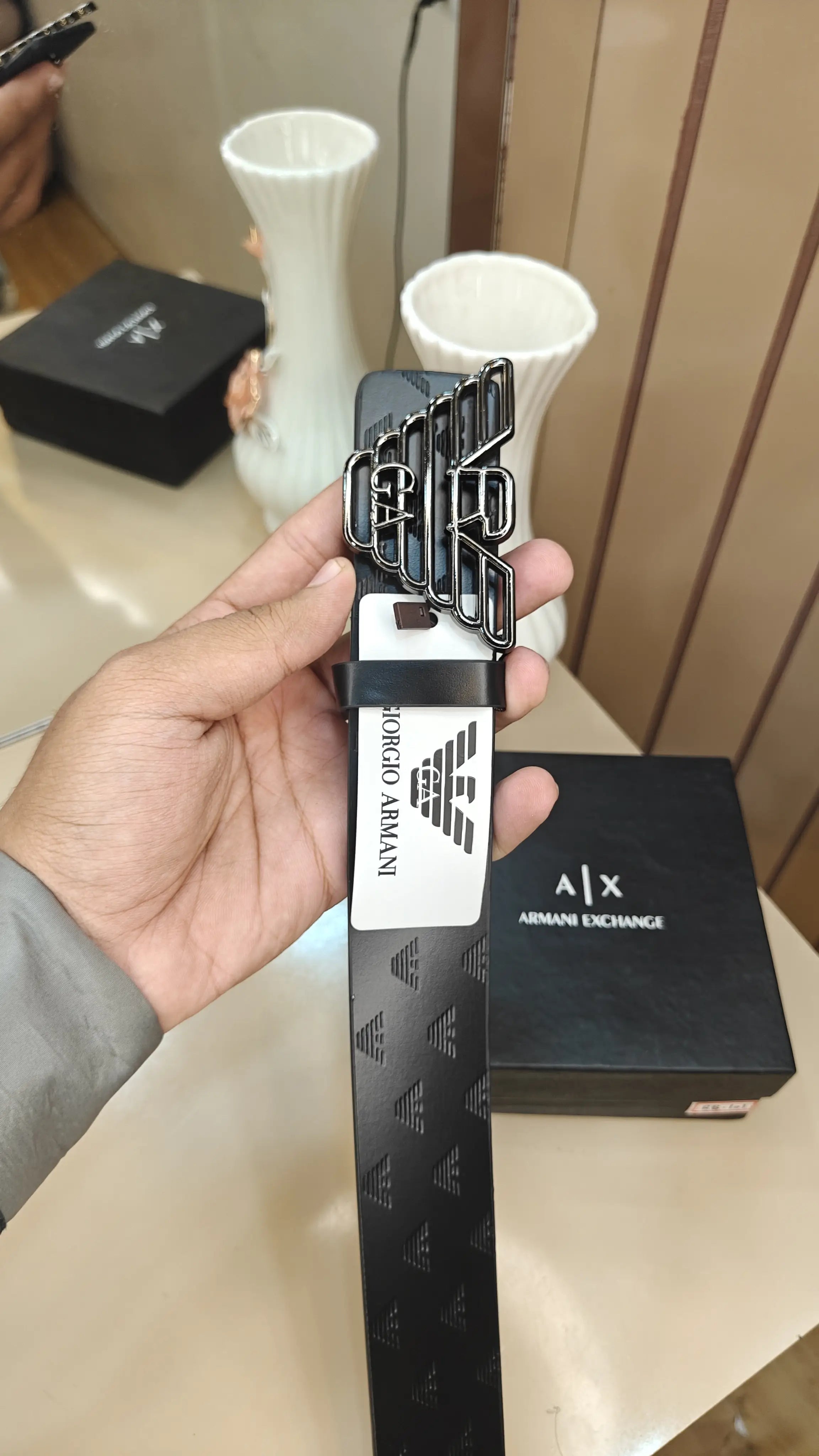 Ax.. ARMAN_I EXCHANGE PREMIUM QUALITY IMPORTED EMbOSSED LEATHER BELT WITH OG BOX AX-509 Secondary image