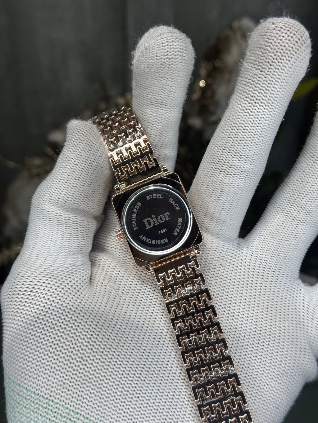 Dio r Rose Gold White Square Premium Ladies Watch