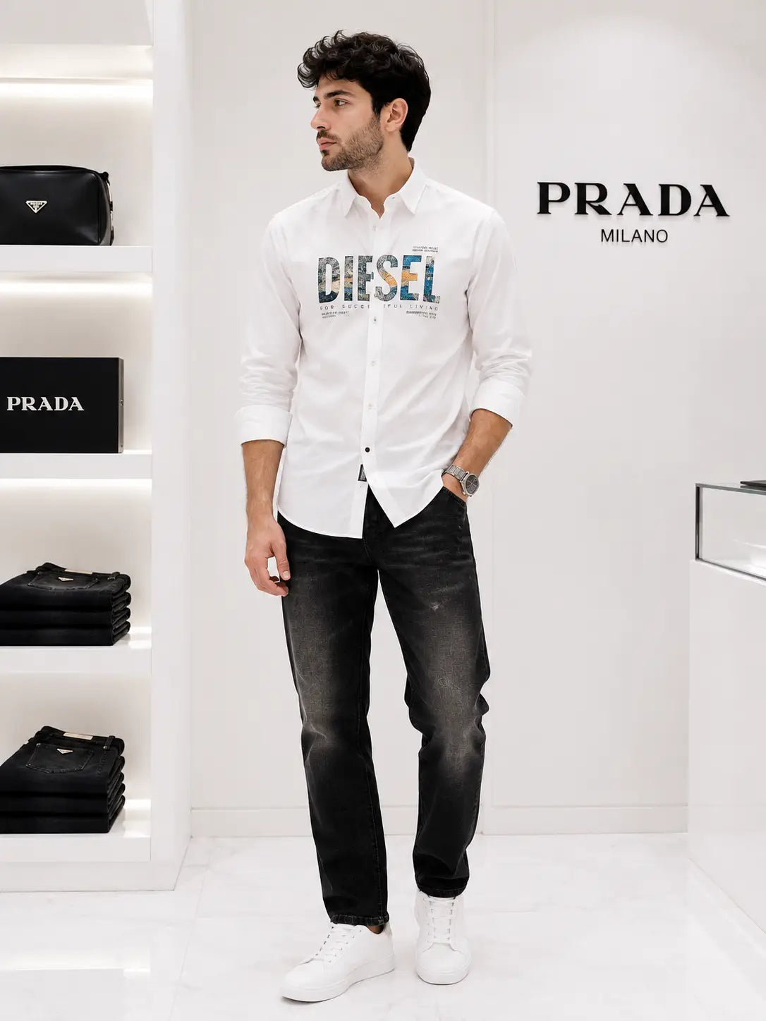 Prad a Milano Carbon Shade Imported Denim Secondary image