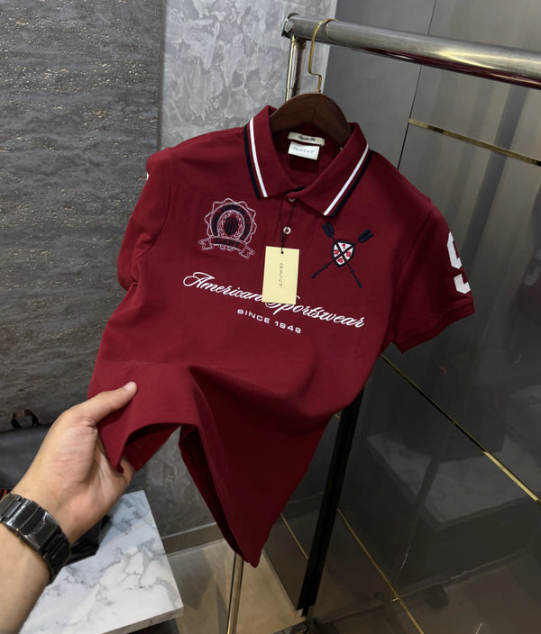 Gant Maroon Logo Work Premium Polo T-shirt