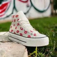Converse Chuck Taylor Red Lip Heart Embroidery  7A Premium Sneakers