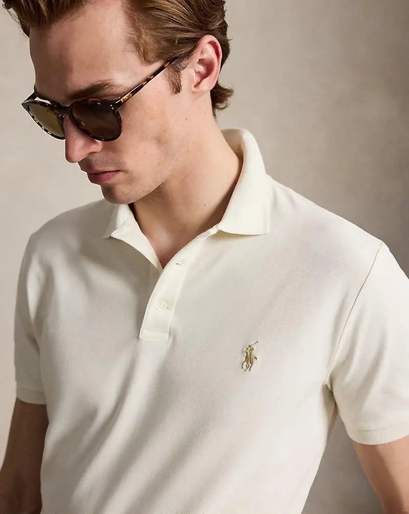 Ralph Lauren Cream Embroidery Logo Premium Classic Polo T-Shirt Main image