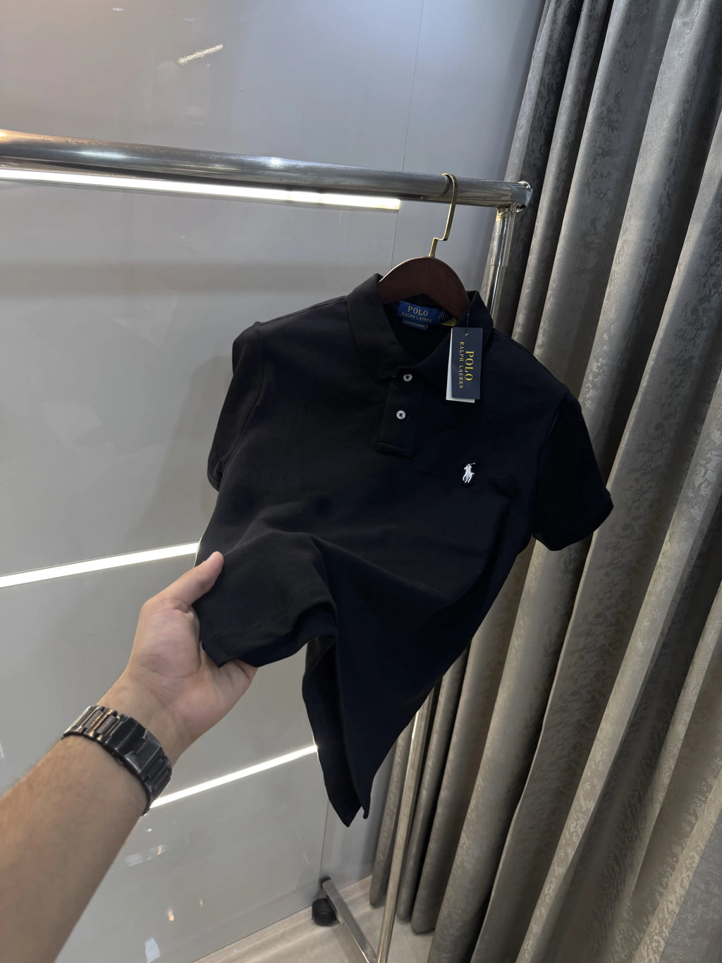 Ralph Lauren Black Embroidery Logo Premium Classic Polo T-Shirt