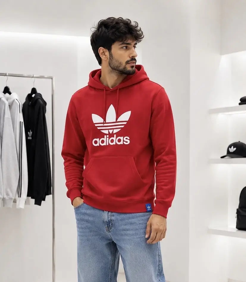 Adida s Red Logo Print Premium Classic Hoodie