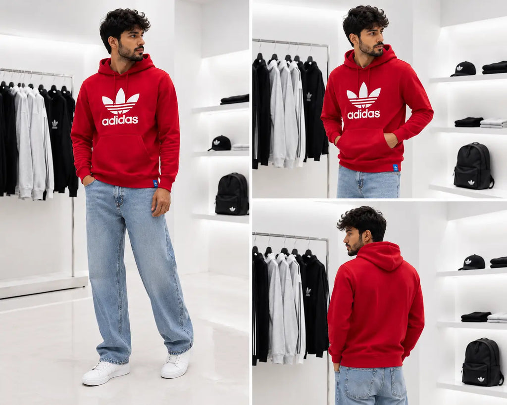 Adida s Red Logo Print Premium Classic Hoodie