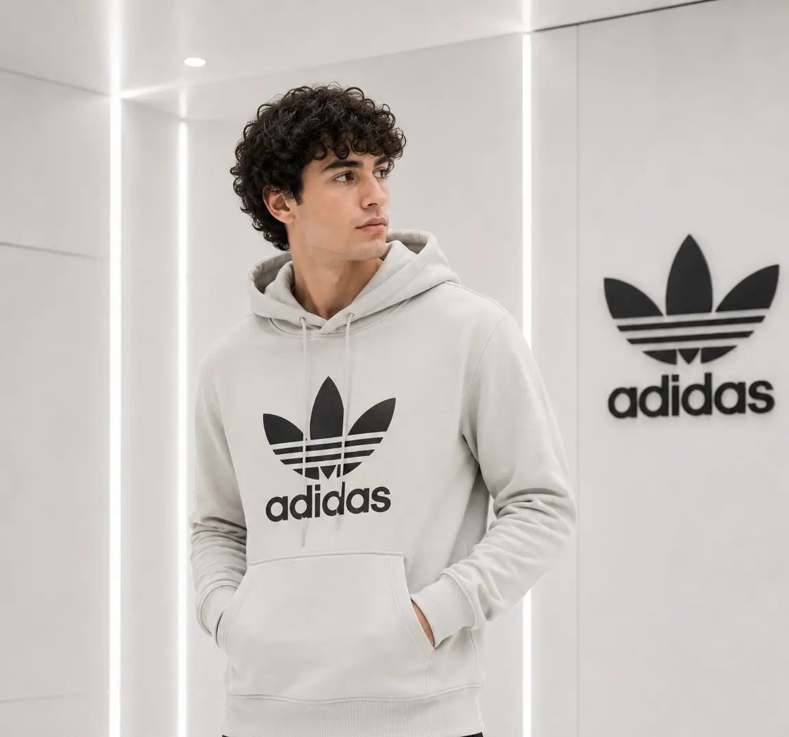Adida s Grey Logo Print Premium Classic Hoodie