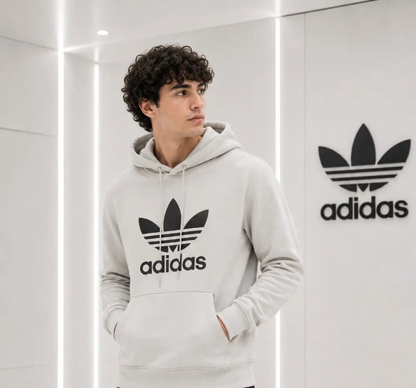 Adida s Grey Logo Print Premium Classic Hoodie