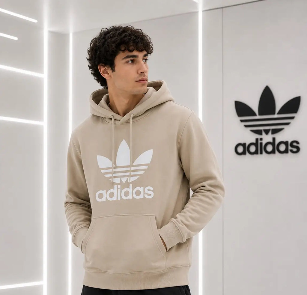 Adida s Cream Logo Print Premium Classic Hoodie