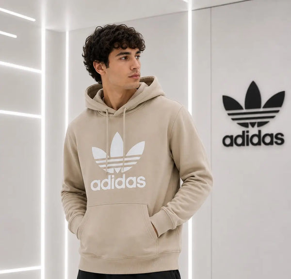 Adida s Cream Logo Print Premium Classic Hoodie