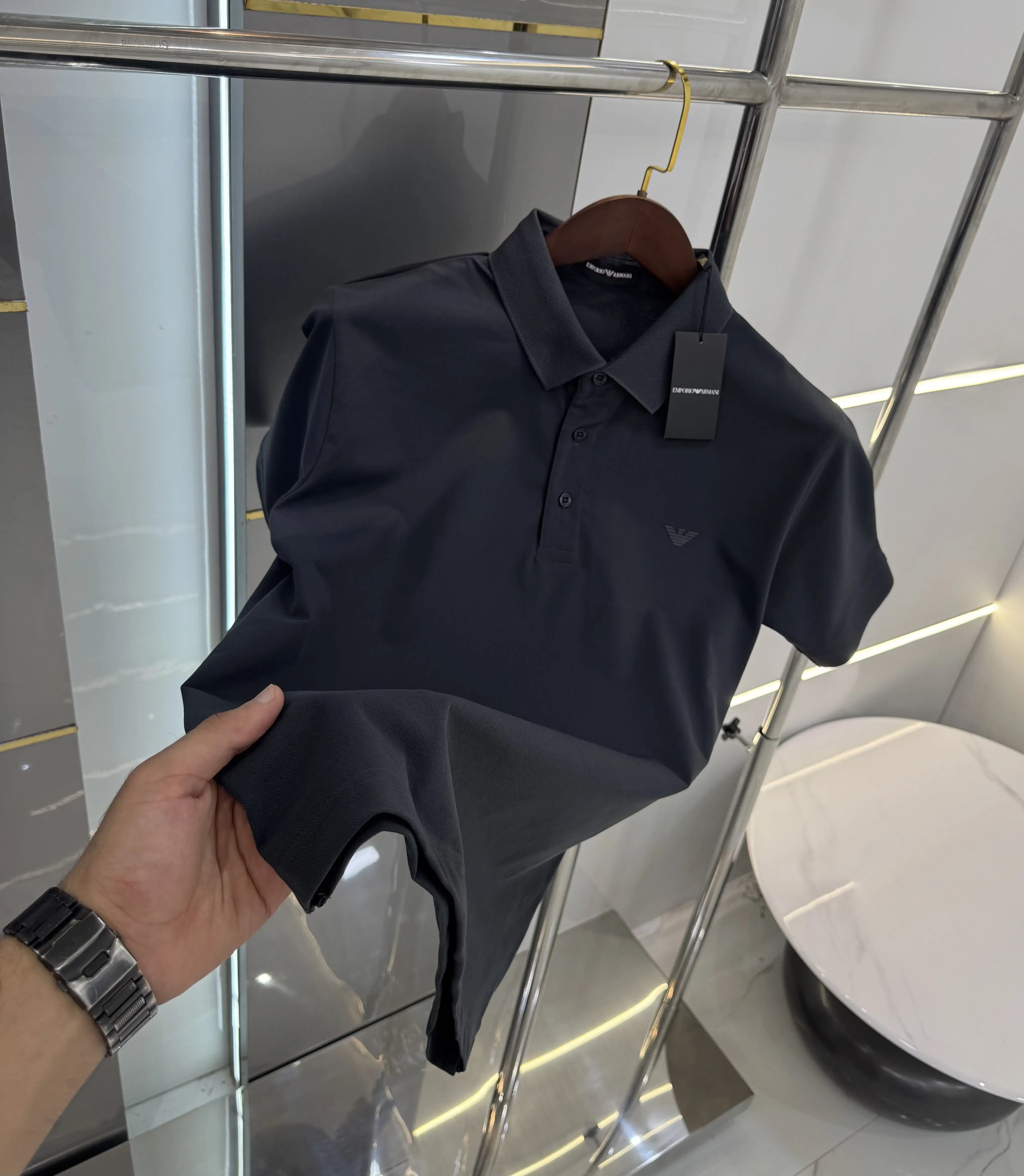 Emporio Arman i Dark Grey Logo Work Premium Polo T-shirt