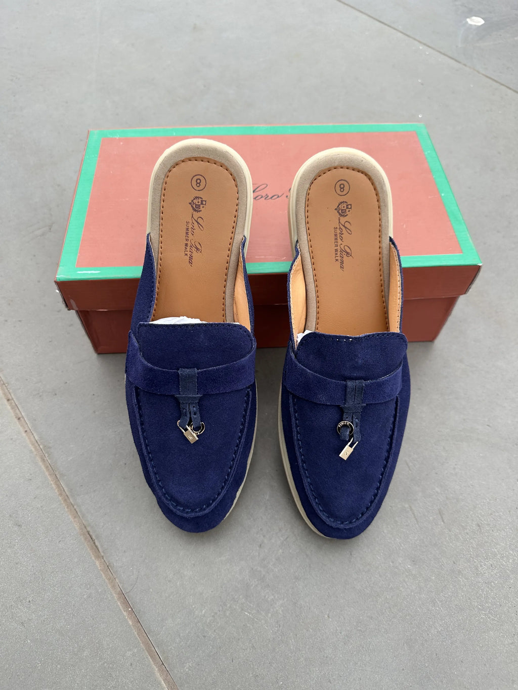 Loro_Piana Key Lock Slip-Ons Blue
