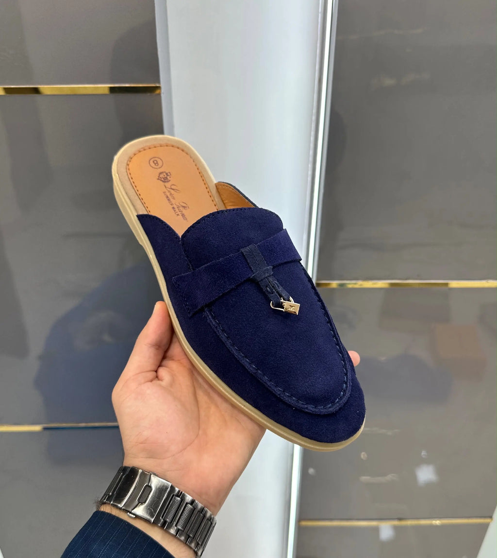 Loro_Piana Key Lock Slip-Ons Blue