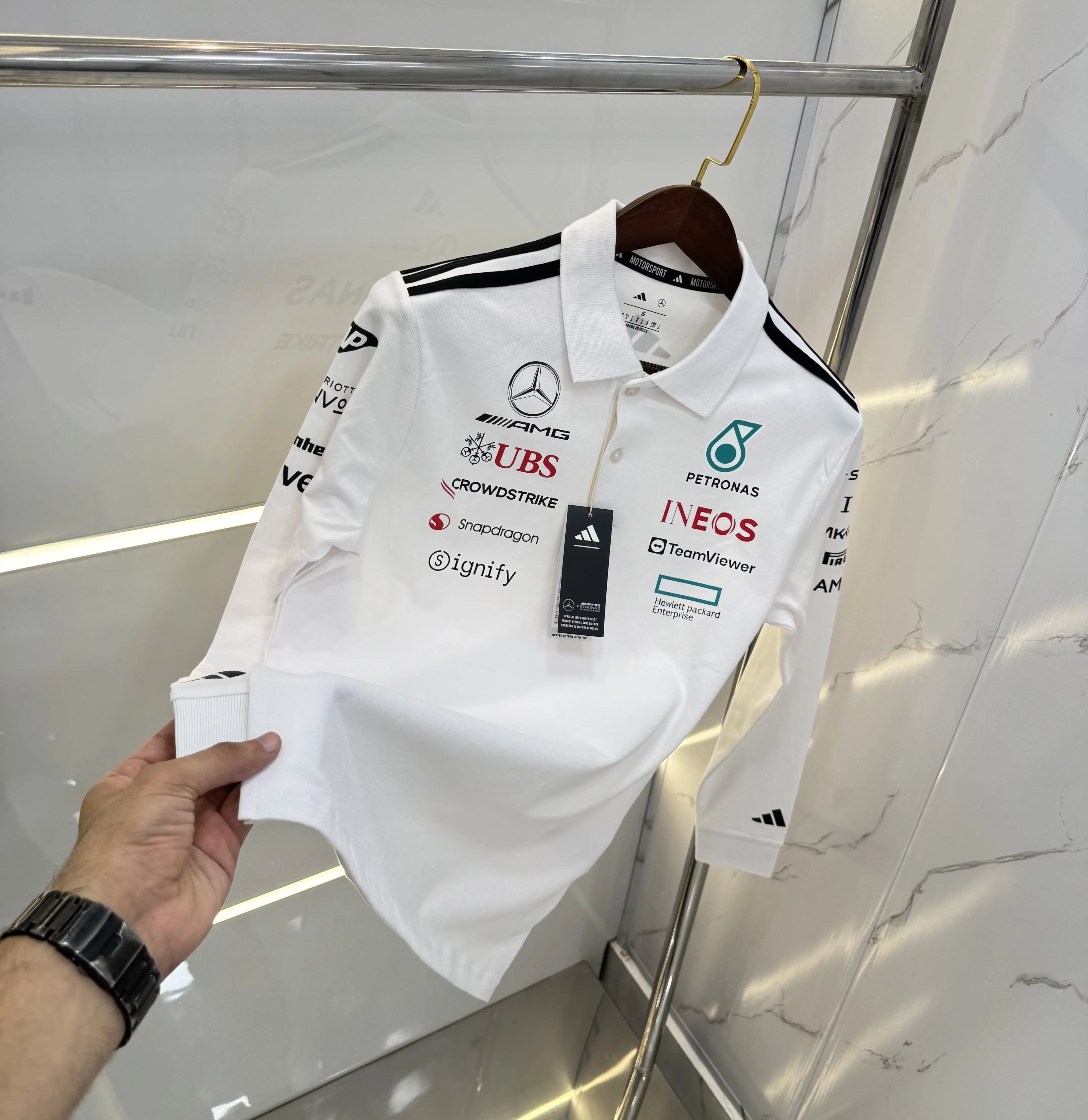 Adida s White Logo Work Premium Full Sleeve Polo T-Shirt