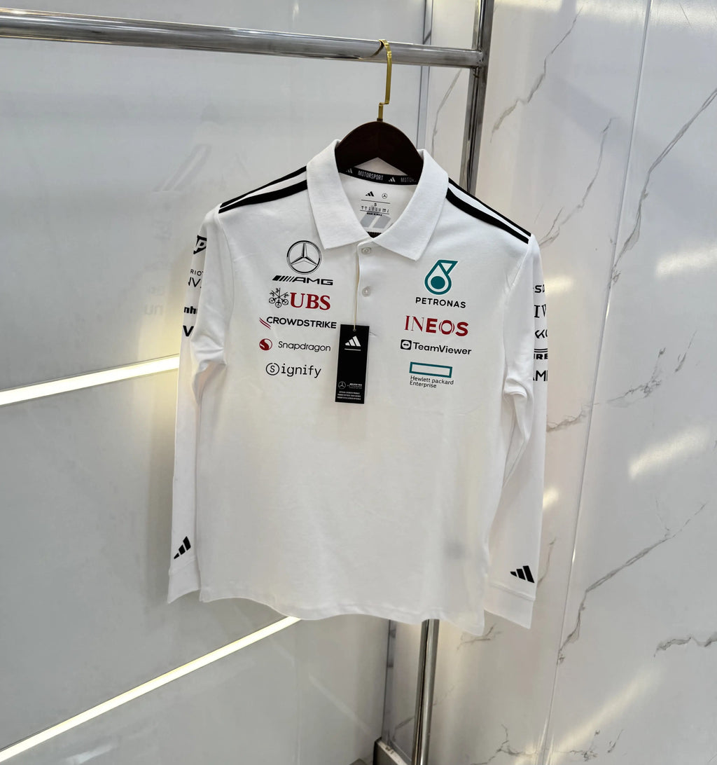 Adida s White Logo Work Premium Full Sleeve Polo T-Shirt