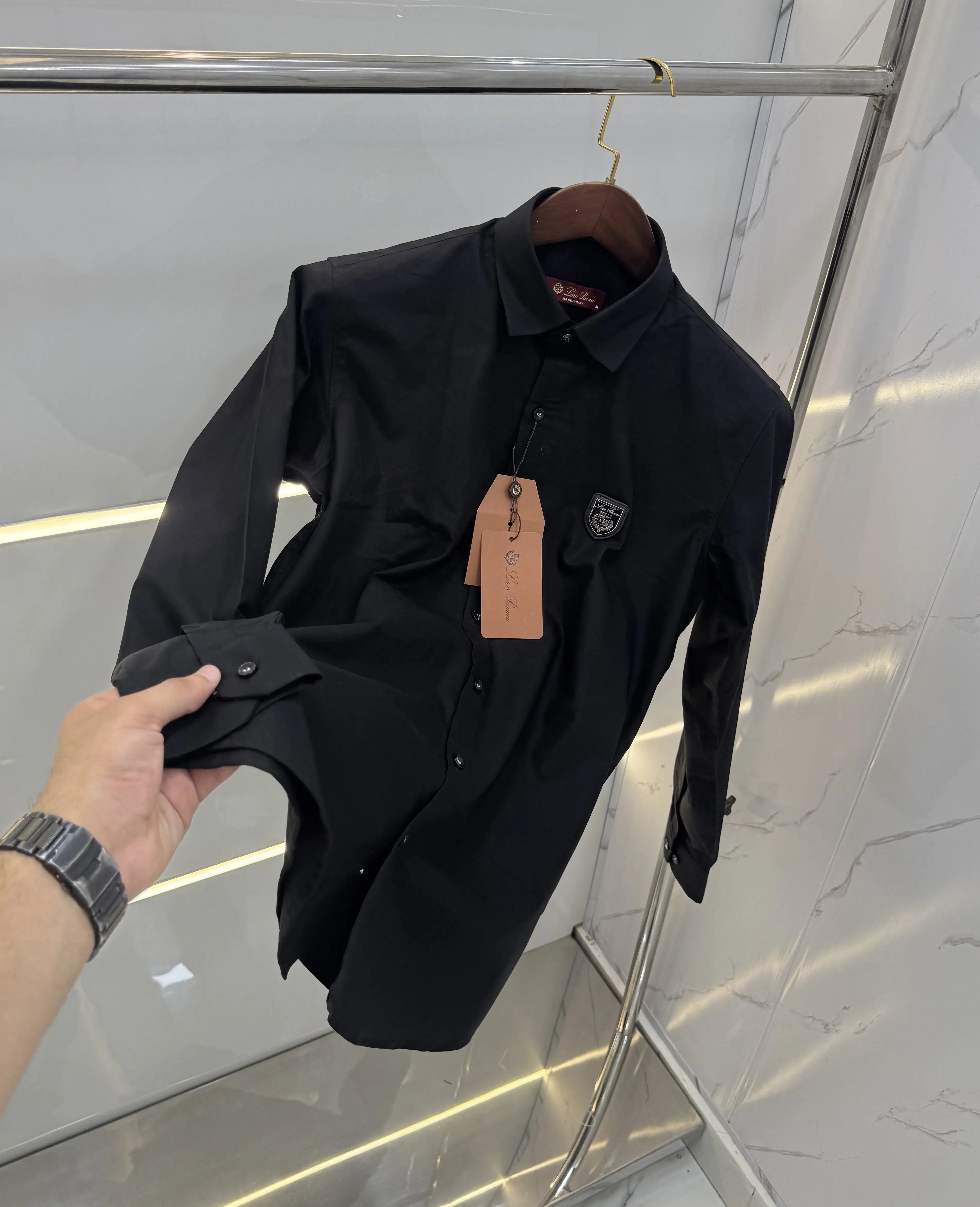 Loro Piana Black Embroidery Logo Work Premium Shirt