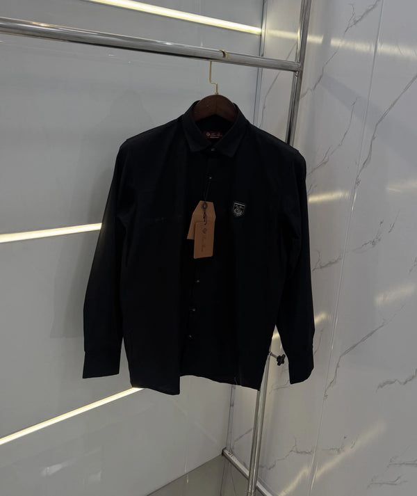 Loro Piana Black Embroidery Logo Work Premium Shirt
