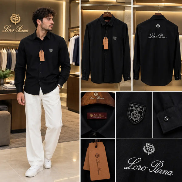 Loro Piana Black Embroidery Logo Work Premium Shirt