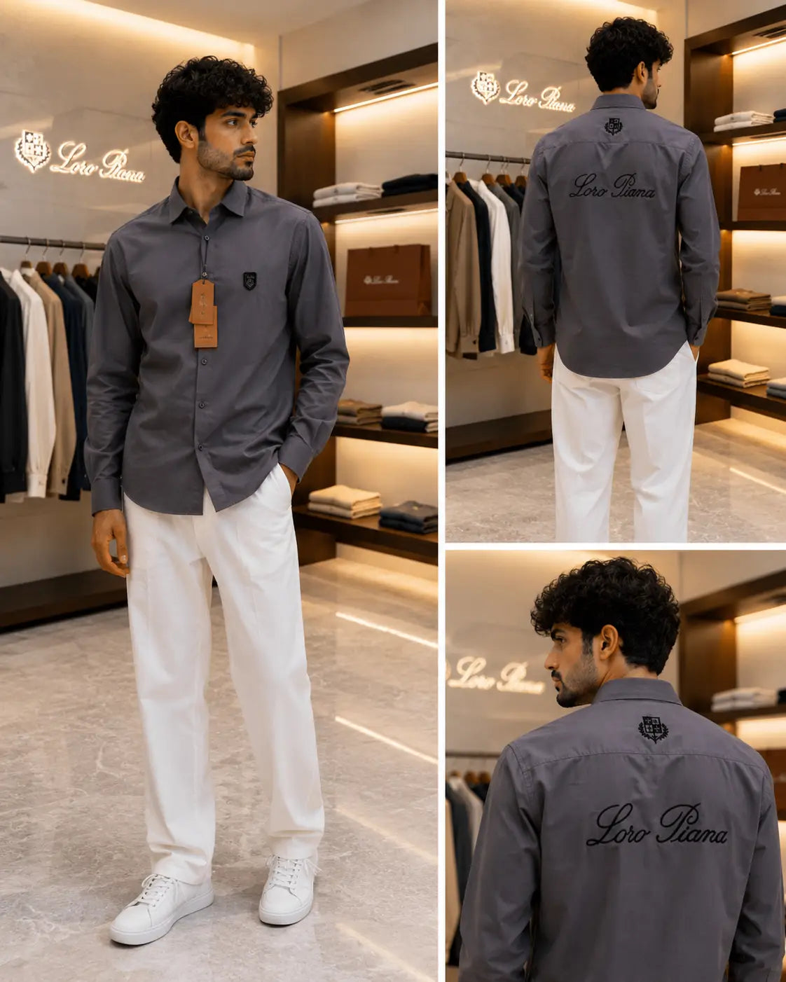 Loro Piana Grey Embroidery Logo Work Premium Shirt Main image