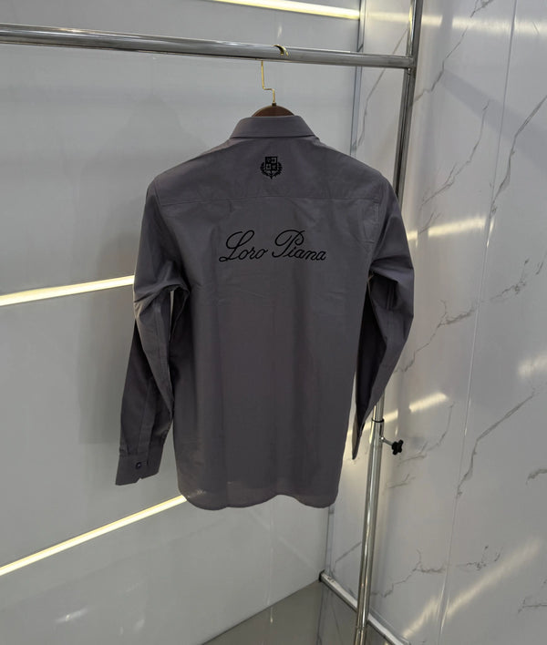 Loro Piana Grey Embroidery Logo Work Premium Shirt