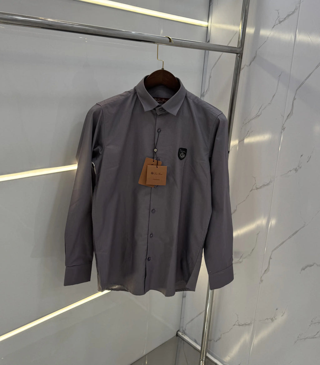 Loro Piana Grey Embroidery Logo Work Premium Shirt