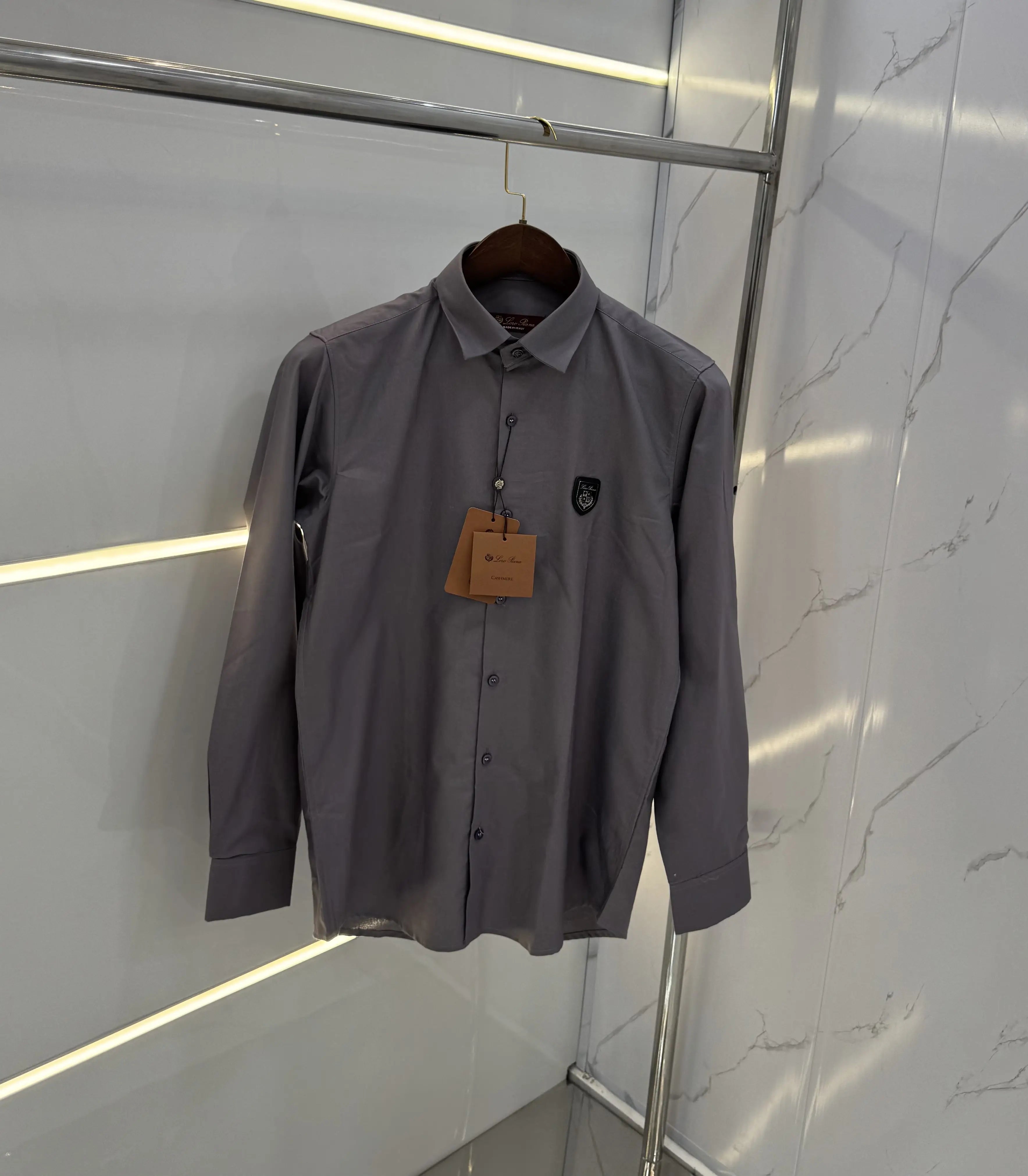 Loro Piana Grey Embroidery Logo Work Premium Shirt