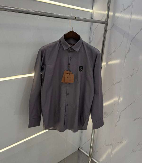 Loro Piana Grey Embroidery Logo Work Premium Shirt