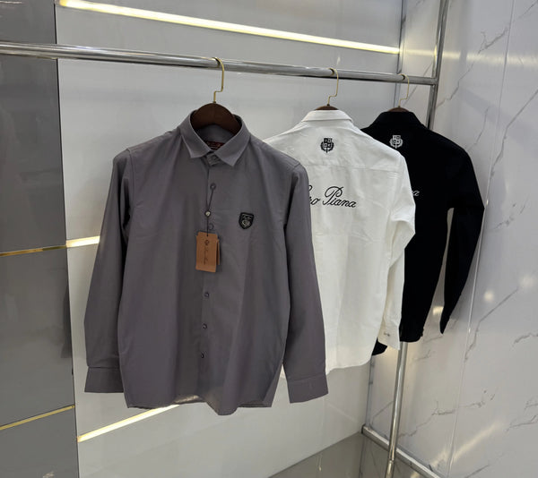 Loro Piana Grey Embroidery Logo Work Premium Shirt