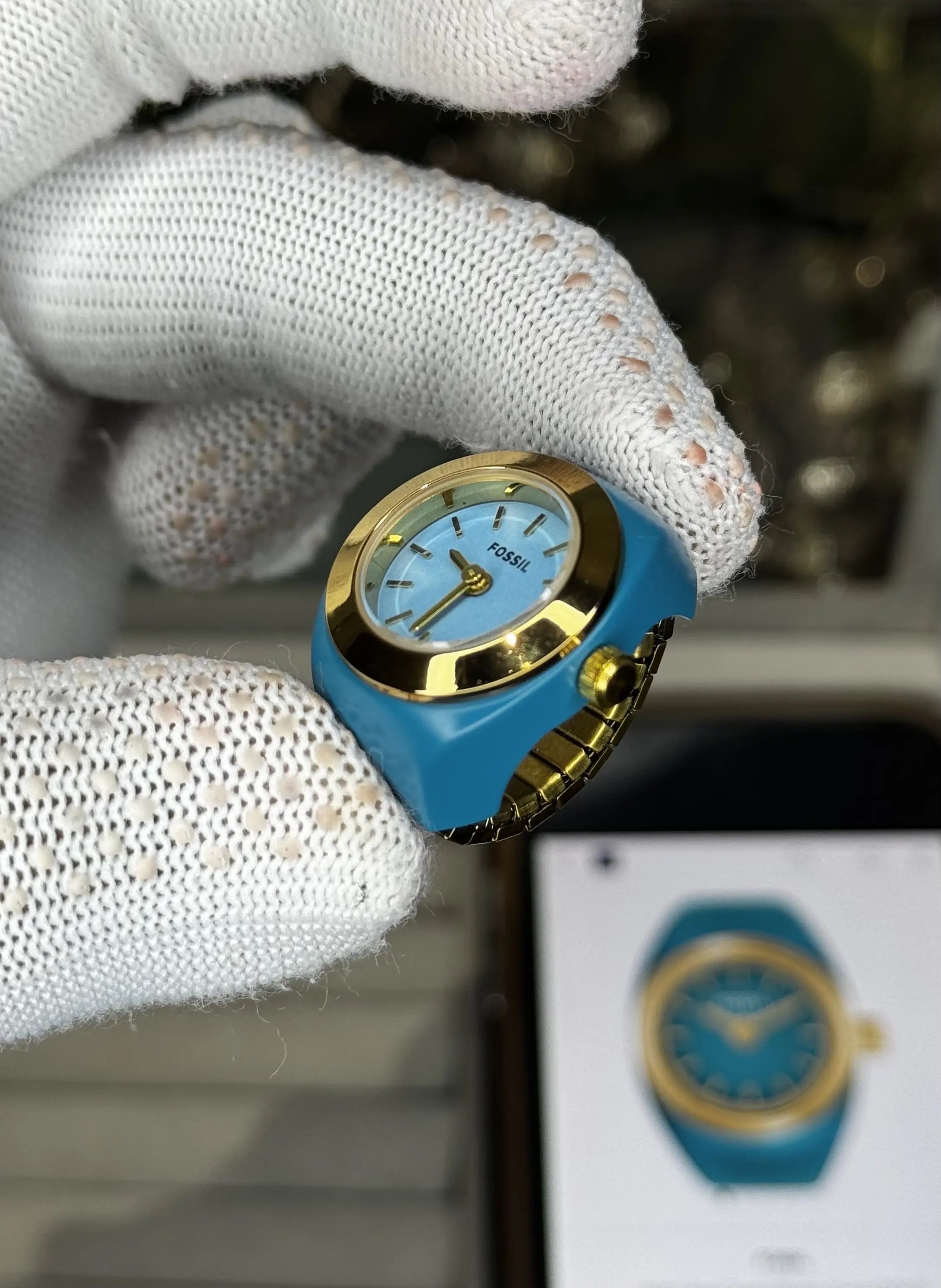 Fossi l Teal Blue Gold Ring Premium Ladies Watch