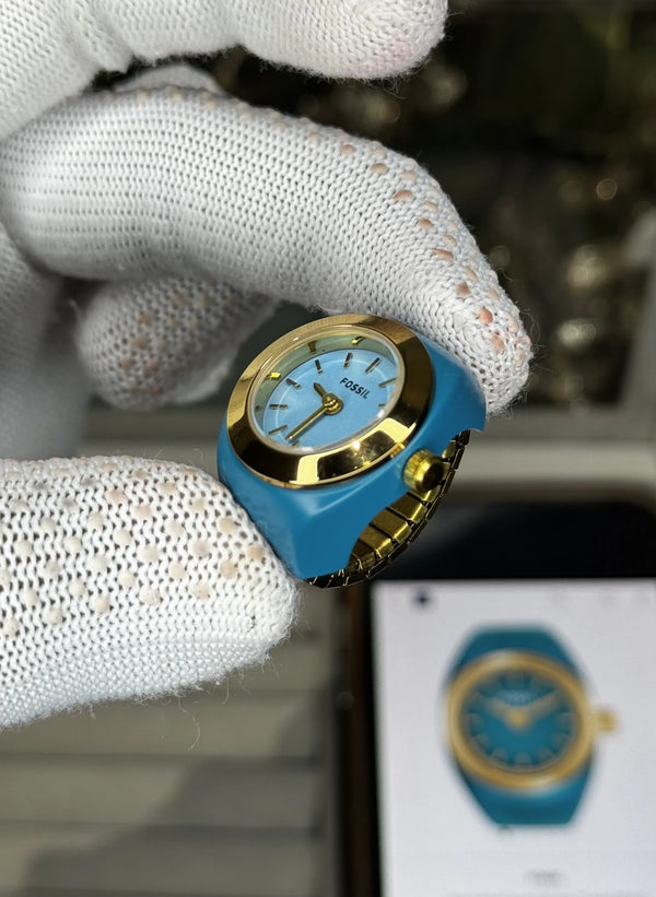Fossi l Teal Blue Gold Ring Premium Ladies Watch