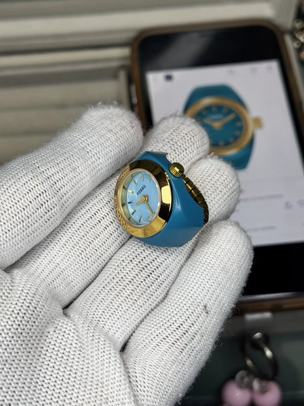 Fossi l Teal Blue Gold Ring Premium Ladies Watch