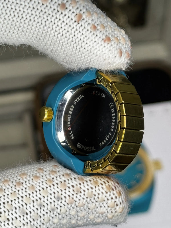 Fossi l Teal Blue Gold Ring Premium Ladies Watch