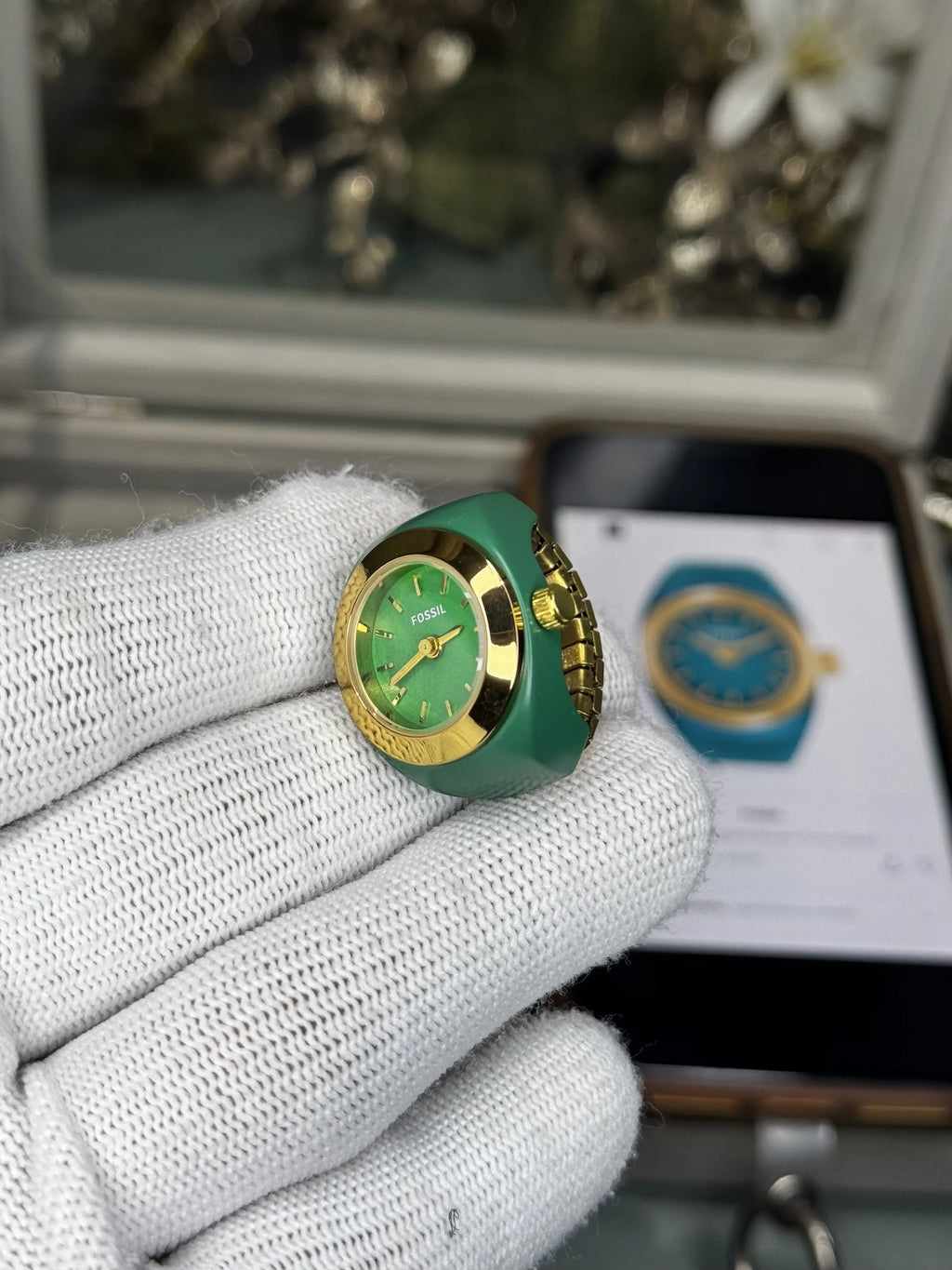 Fossi l Gold Green Ring Premium Ladies Watch