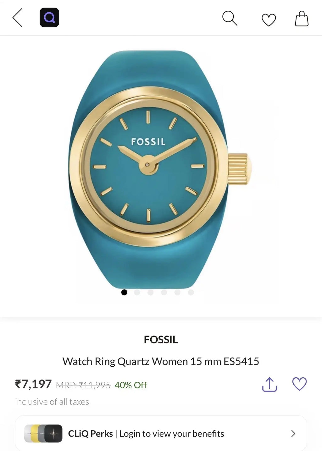 Fossi l Teal Blue Gold Ring Premium Ladies Watch