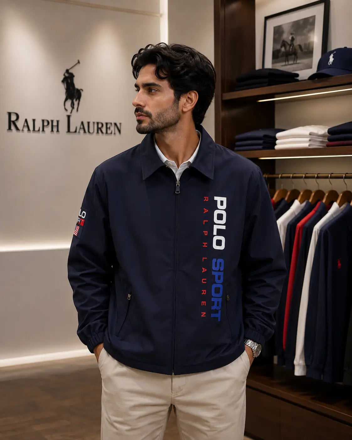 Ralp h Lauren Navy Blue Imported Premium Bomber Jacket Main image