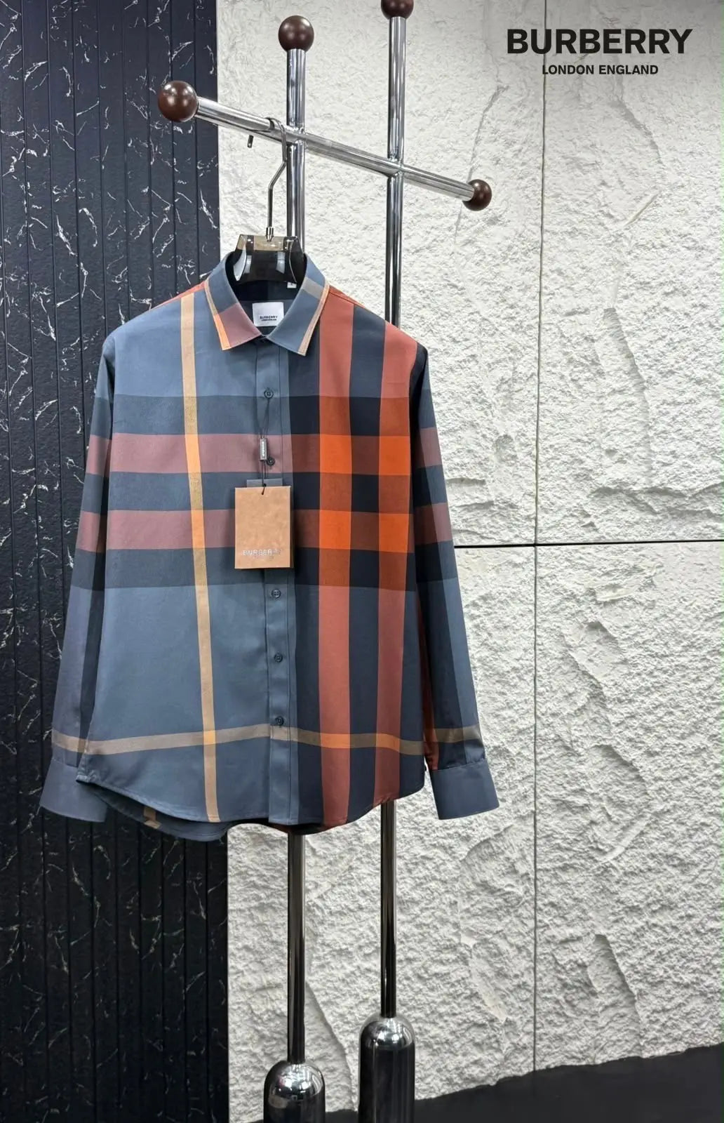 Burberr y Dark Grey 2 Checks Premium Shirt With Original Box
