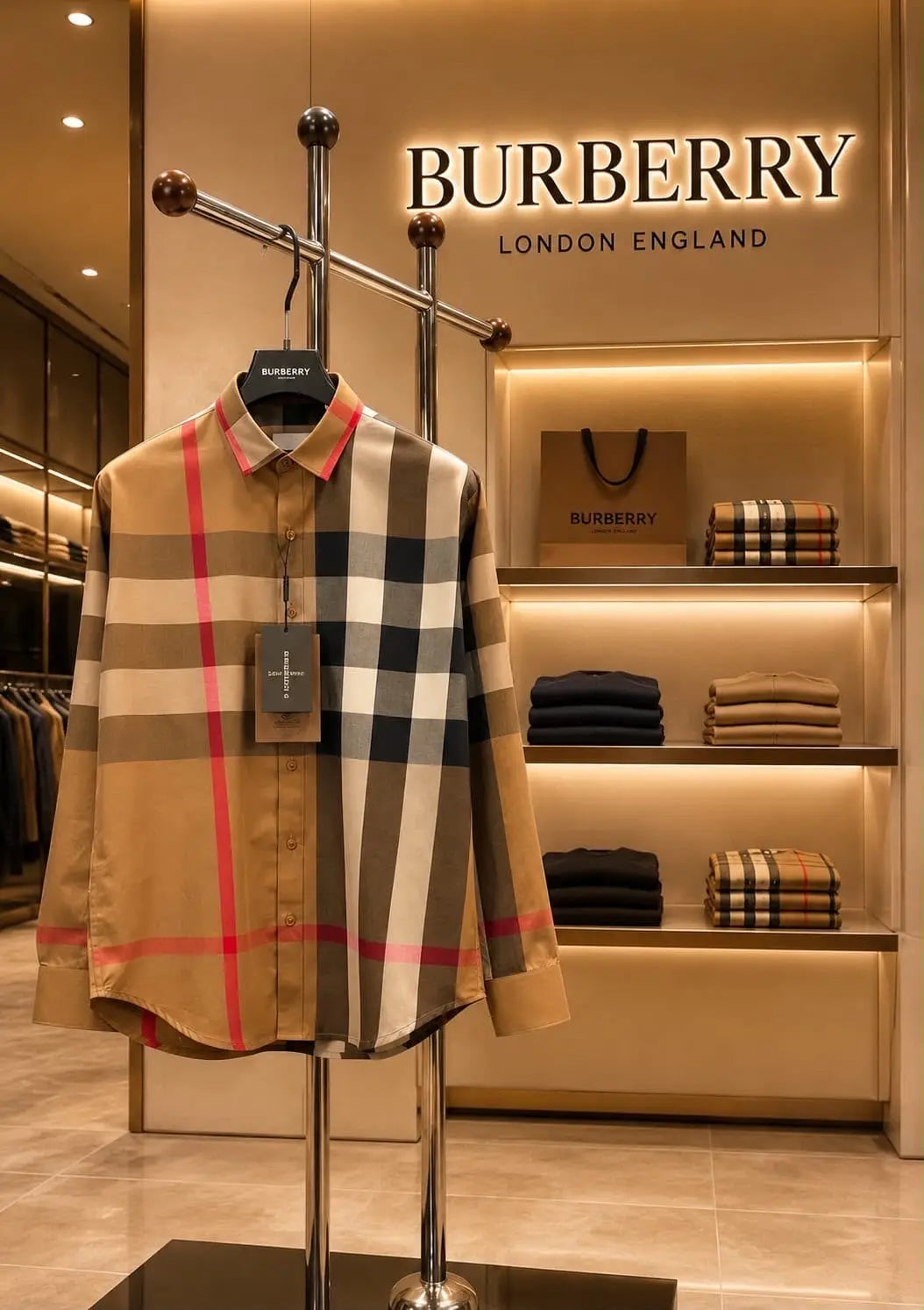Burberr y Beige D 3 Checks Premium Shirt With Original Box