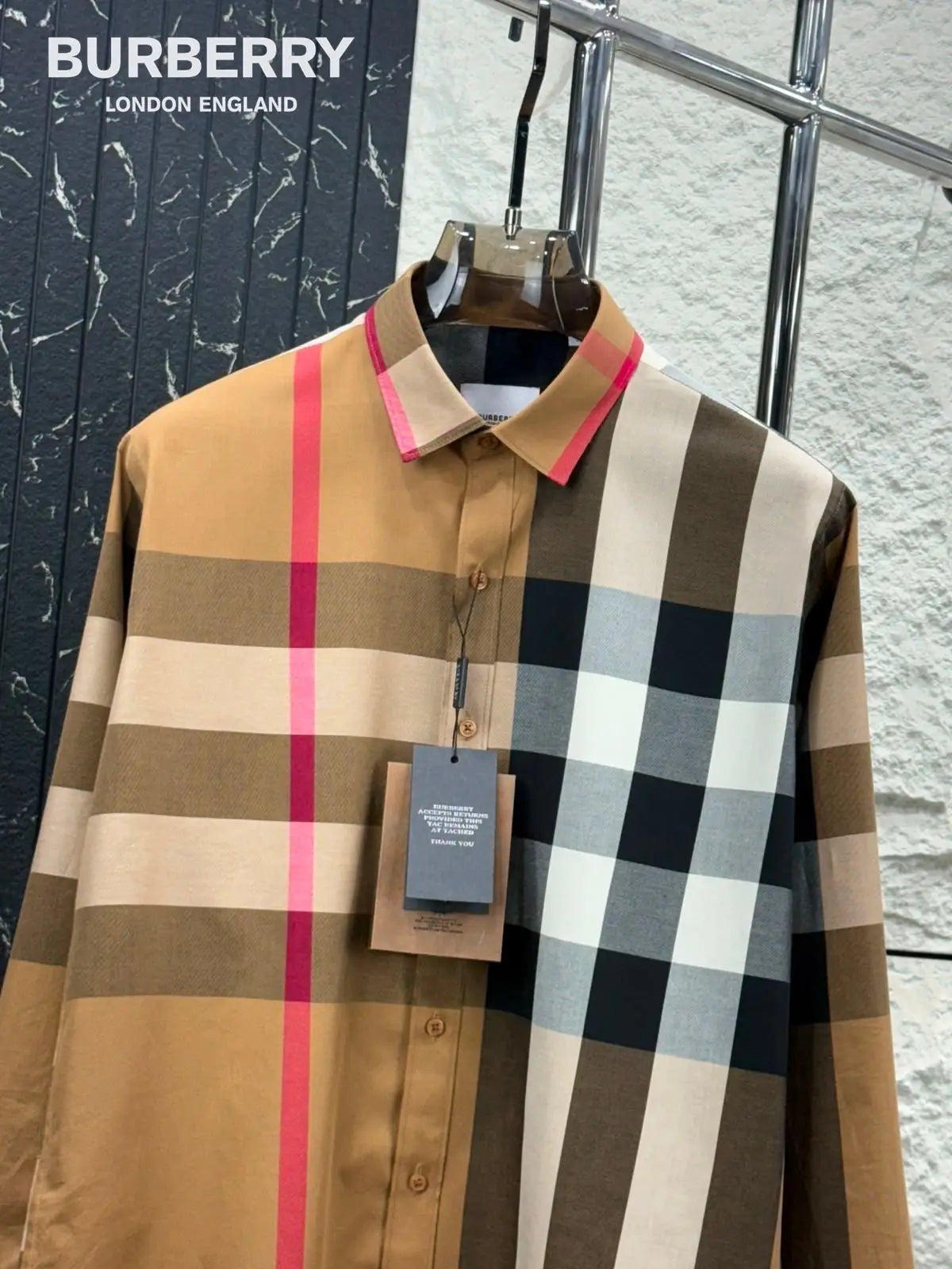 Burberr y Beige D 3 Checks Premium Shirt With Original Box