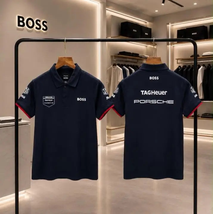 Hugo  Bos s X Porsche Navy Blue Logo Work Premium Polo T-shirt