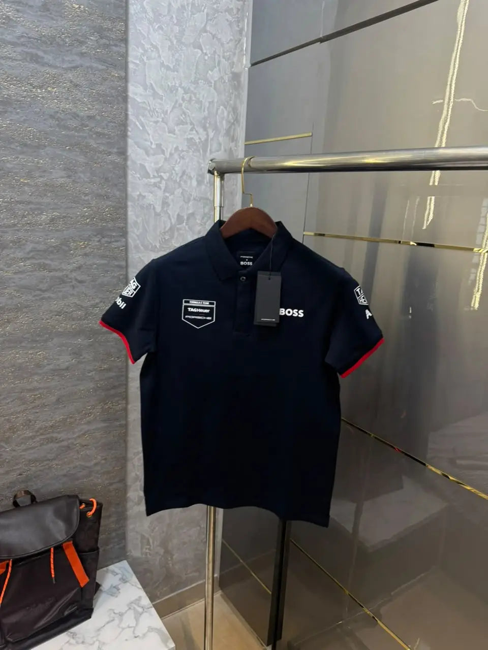 Hugo  Bos s X Porsche Navy Blue Logo Work Premium Polo T-shirt